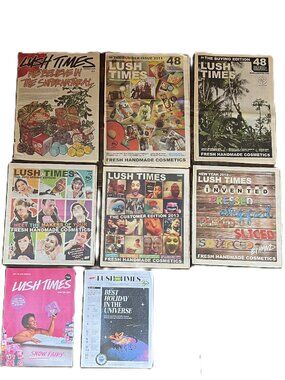 Lot of 8 LUSH Cosmetics Retro "LUSH Times" Catalogs, Bundle #1
